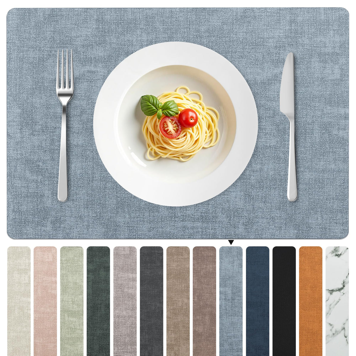 FROMHEART Faux Leather PU Placemats Set of 6 (Light Blue,11.8" x 17")
