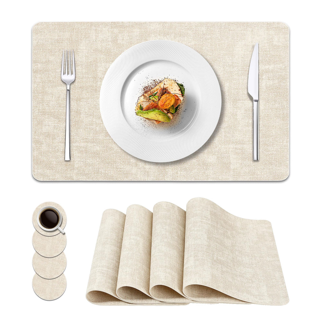 NCUE Vinyl Placemats Set of 6, 17"x12" Wipeable Place Mats with Coasters