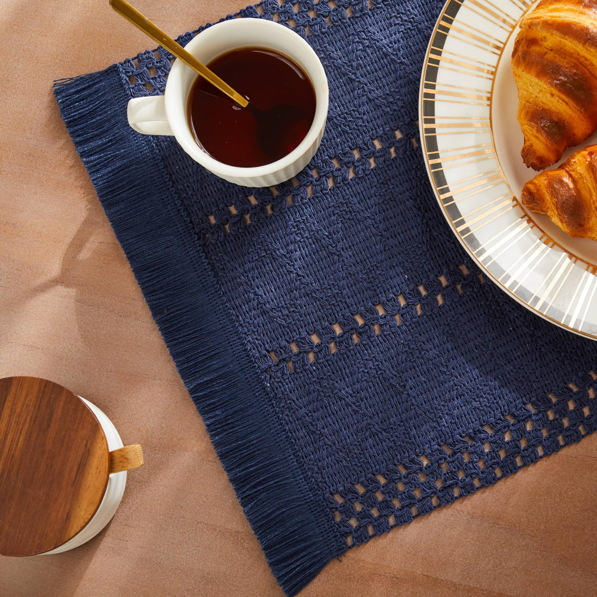 ZeeMart Macrame Style Boho Placemats Set of 4, Olive 12x20 Inch