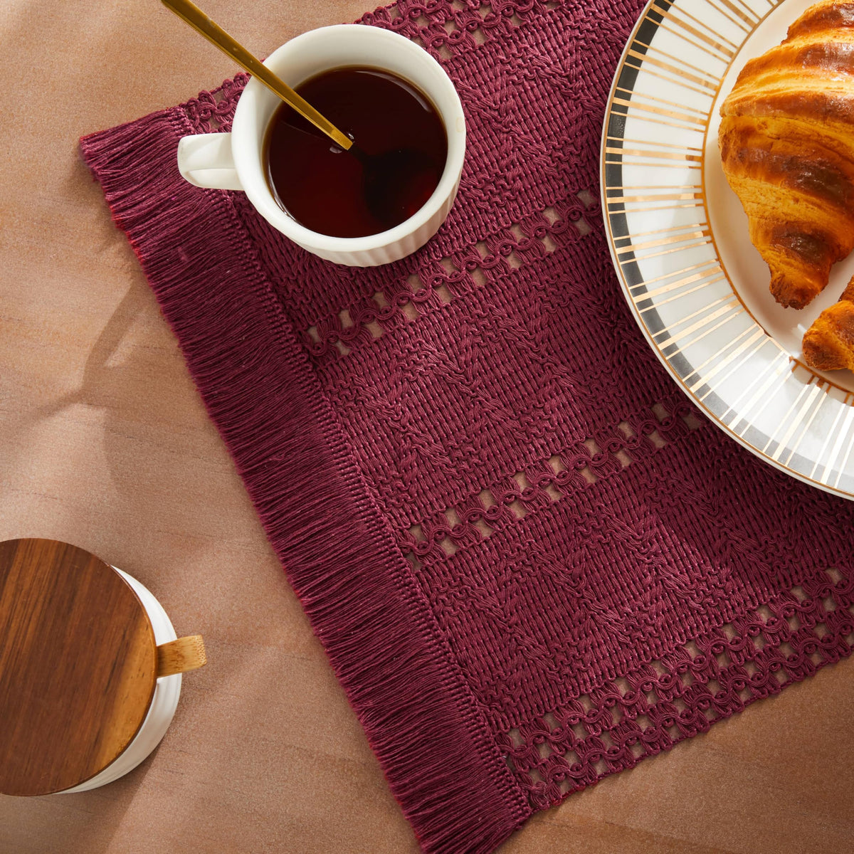 ZeeMart Macrame Style Boho Placemats Set of 4, Olive 12x20 Inch