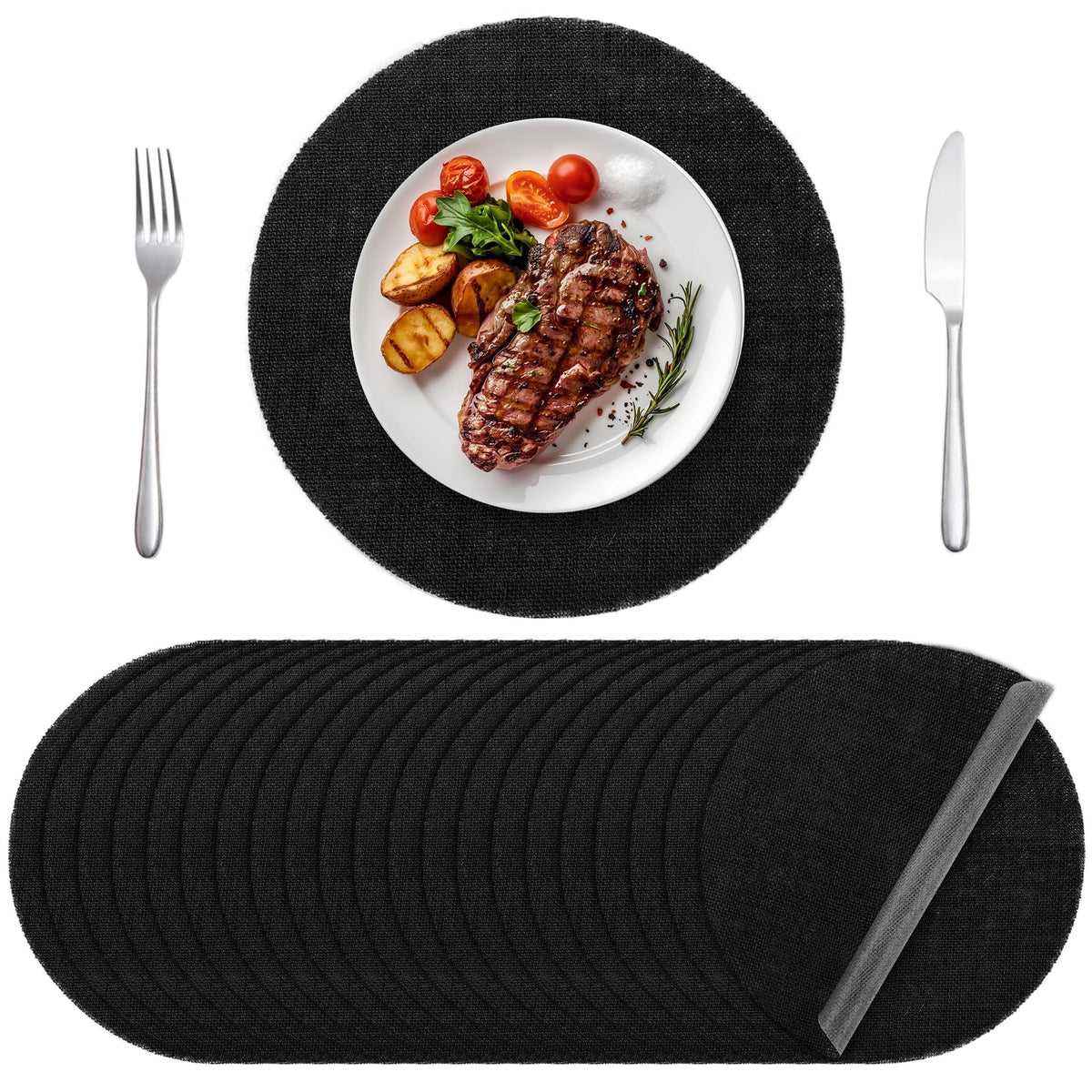 Aneco 50 Pcs Round Burlap Placemats 11.8 Inch Reusable Fall Table Mats