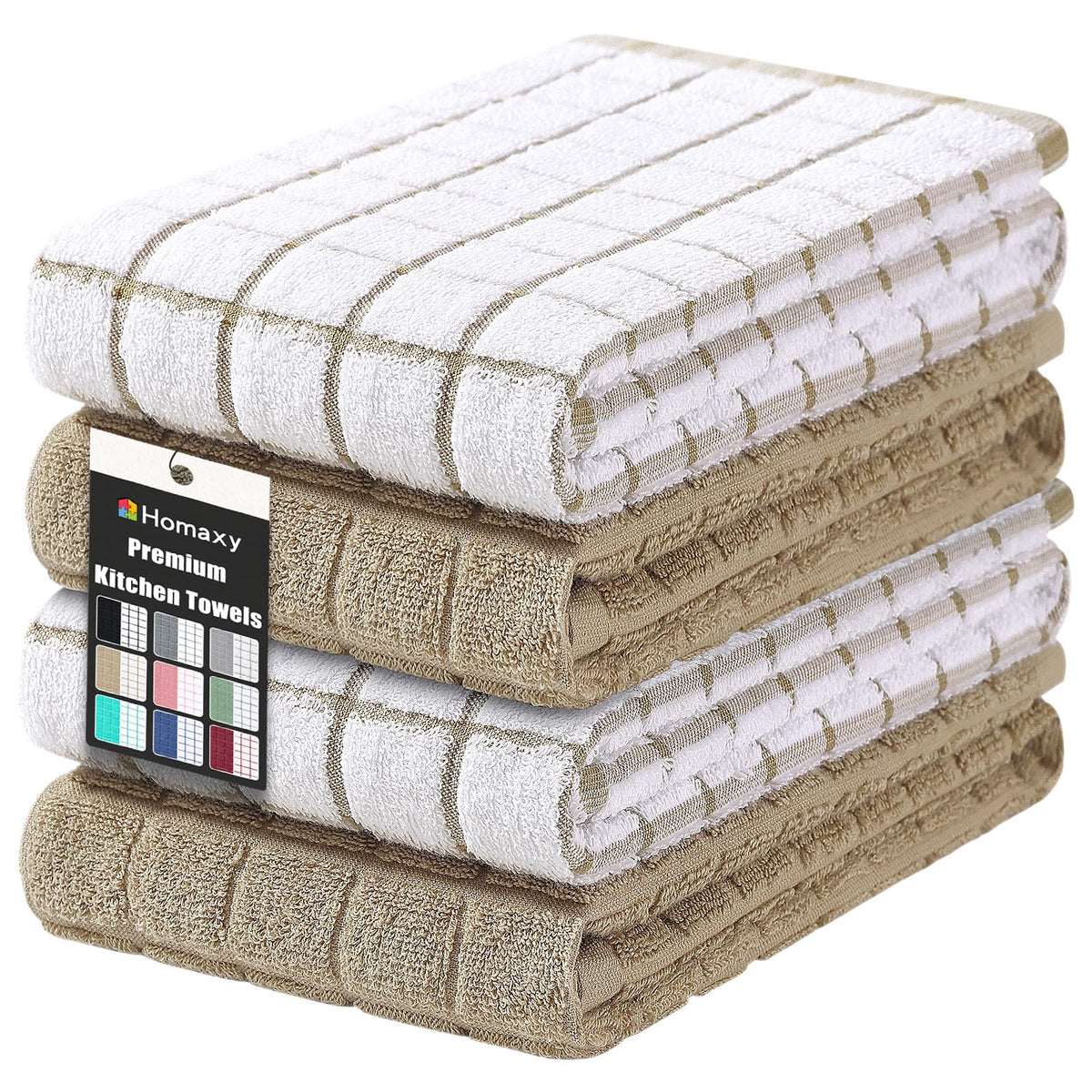 Homaxy Large Premium Cotton Kitchen Towels 16"x 28", 6 Pack, Grey