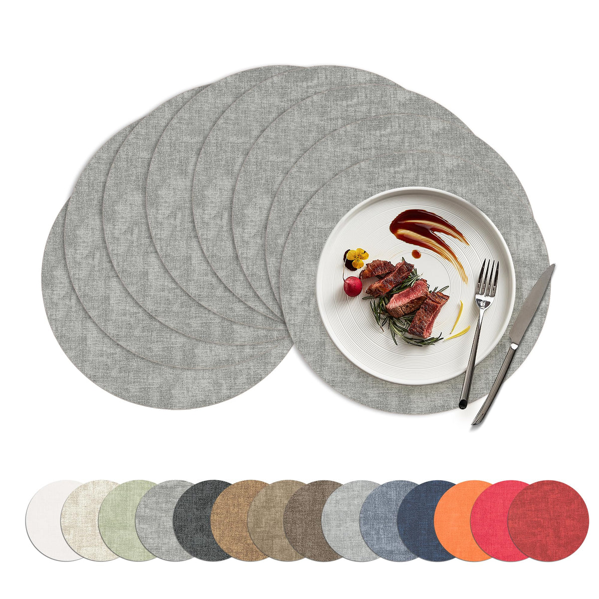 Placemats Set of 4, 15 Inch Round Faux Leather Place Mats