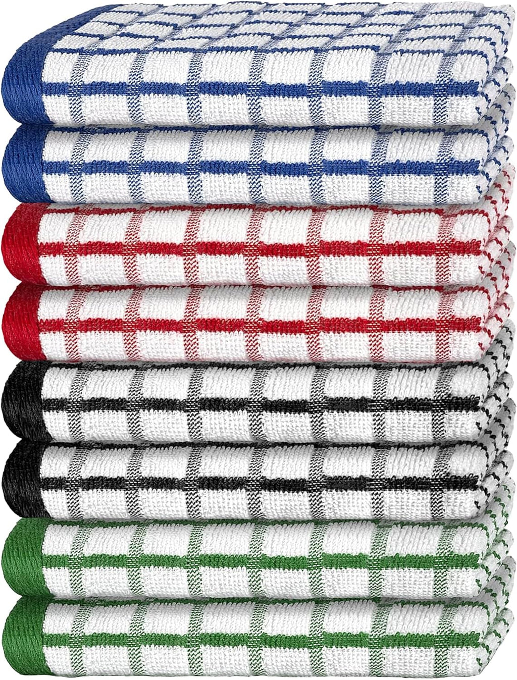 Premium Dish Towels for Kitchen, 8 Pack, 16x26 - 100% Cotton Kitchen Towels with Hanging Loop, Ultra Absorbent and Thick 410 GSM, Multicolor