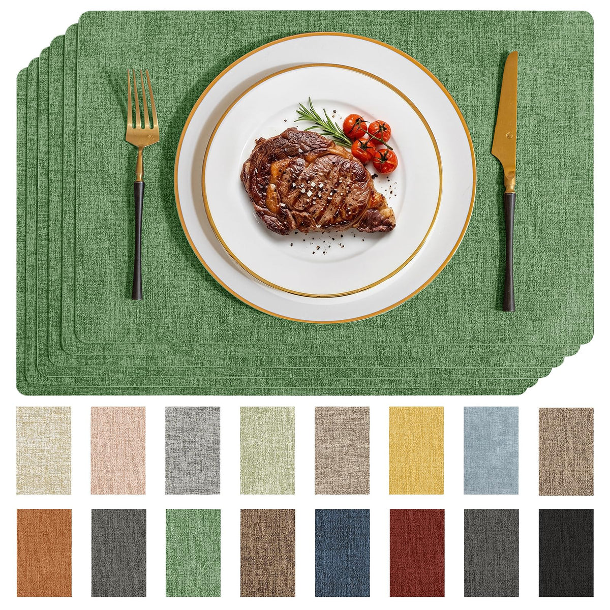 Romanstile Faux Leather Vinyl Placemats Set of 6, Beige