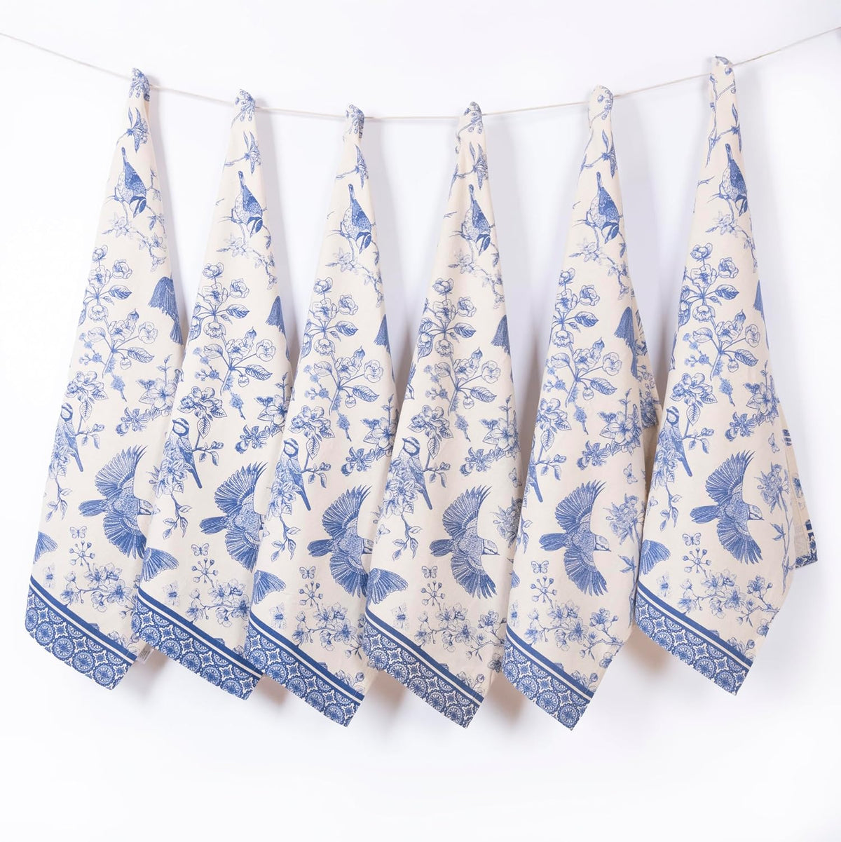 FINGERCRAFT Kitchen Towels 100% Cotton Set of 6 Tea Towel, Toile Blue