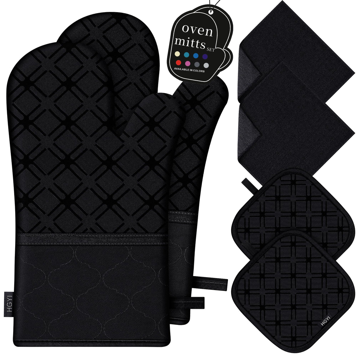 Oven Mitts and Pot Holders Set with Dishcloths, 500 Degree Heat Resistant Oven Gloves and Hot Pads, Premium Soft Cotton Kitchen Mittens and Dish Cloth Sets-Pink