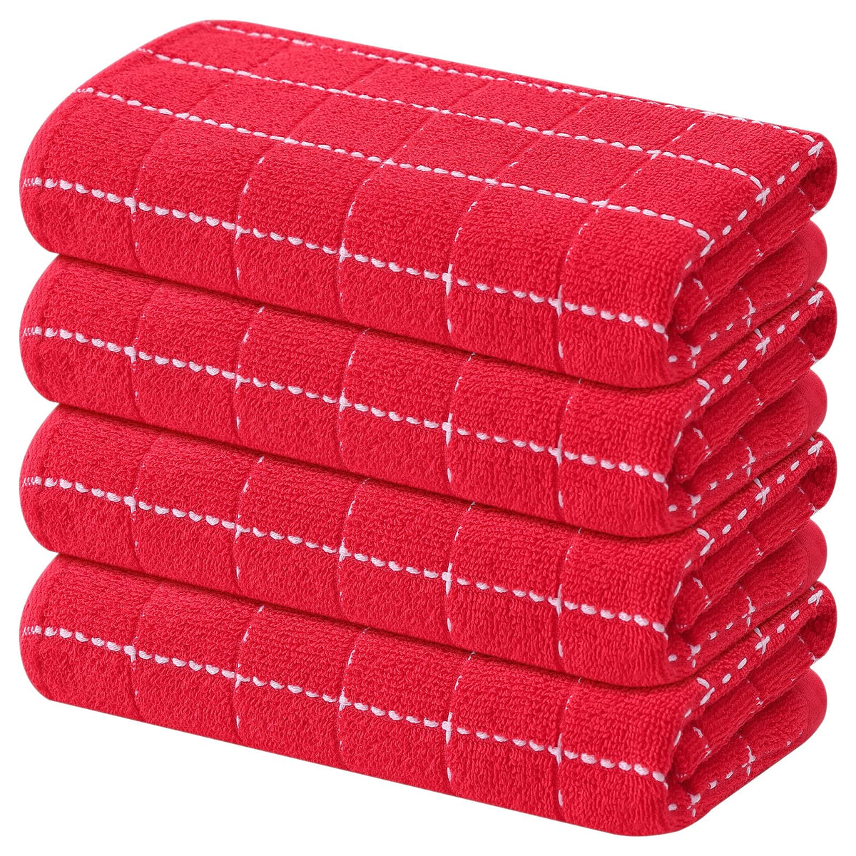 Mordimy Cotton Terry Checkered Kitchen Towels, 16"x 26", 4 Pack, Tan