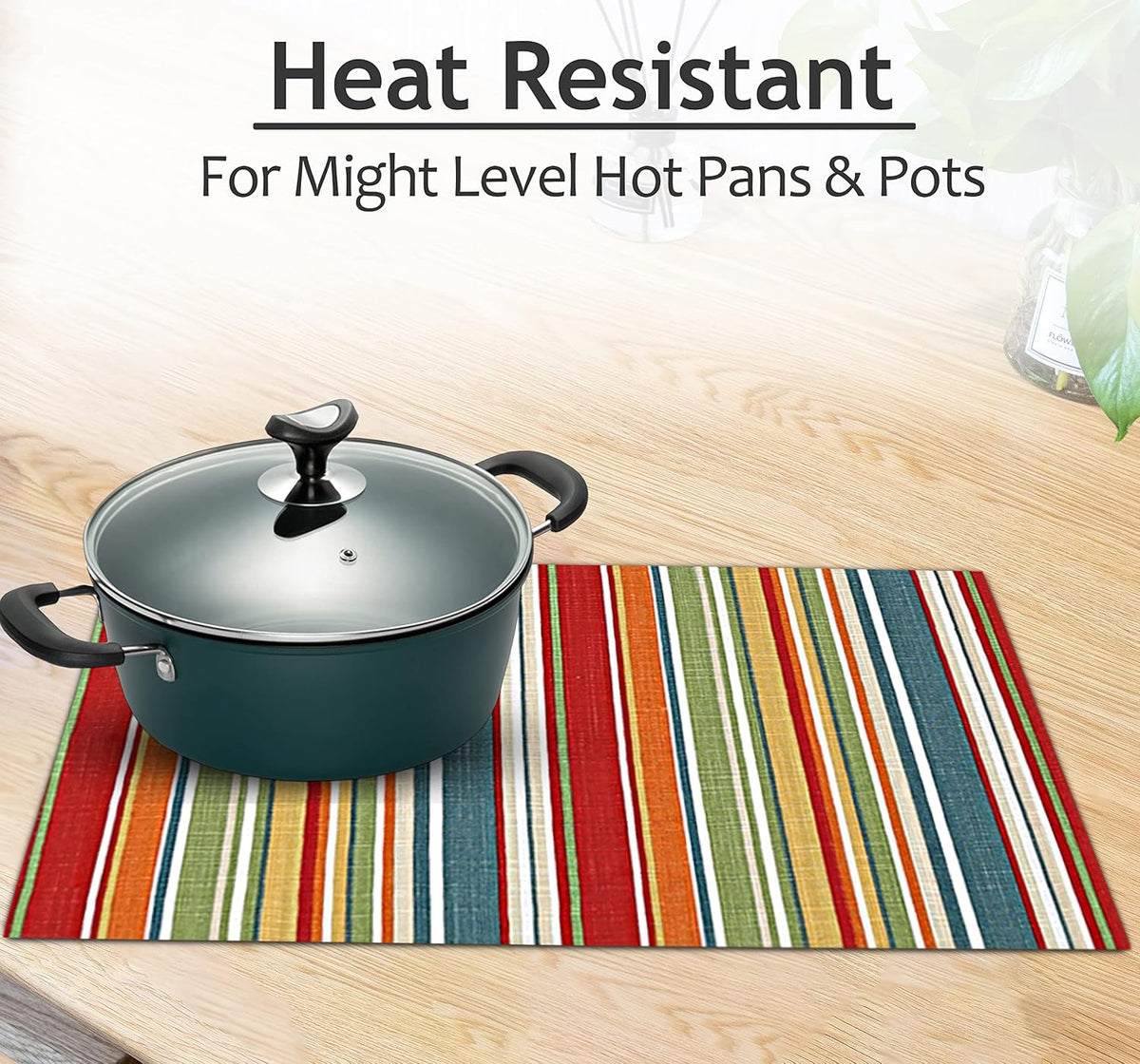 Ruvanti Placemats Set of 6, 100% Cotton Place Mats of 13"x19", Multi Stripe