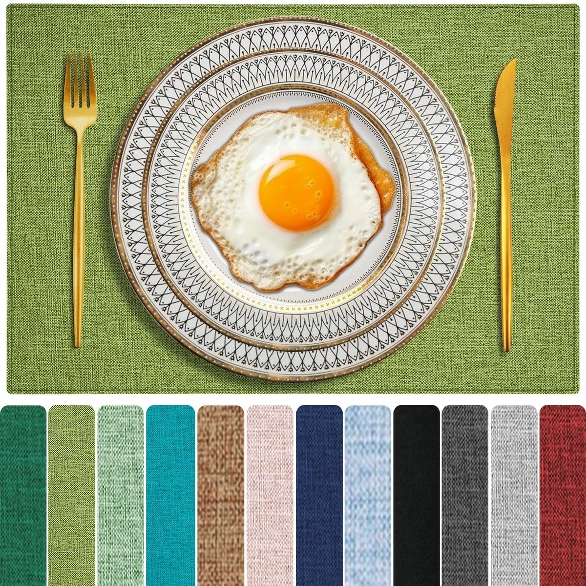Cloth Placemats Set of 6, Cotton Linen Blend Place Mats, Navy Blue