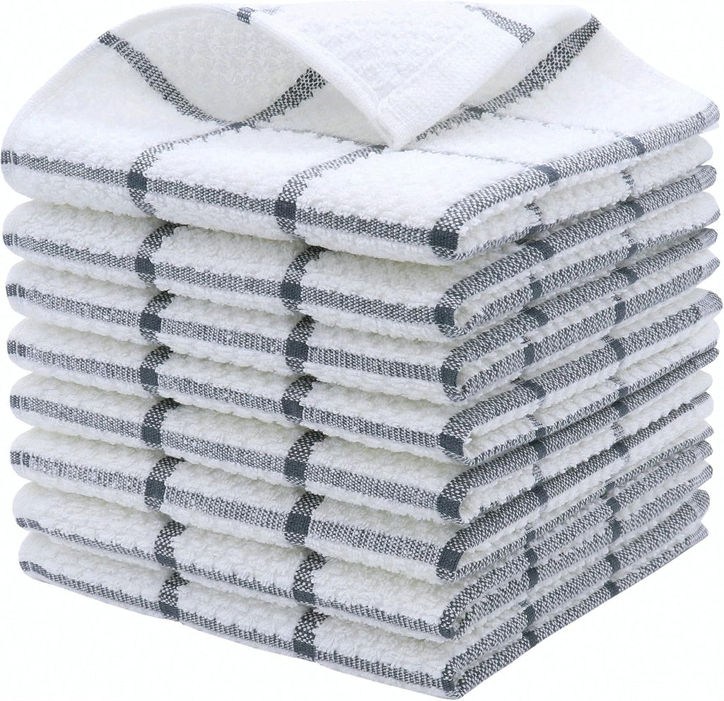 Cotton Dish Towels for Kitchen, Dish Rags, 12 x 12 Inches, 8pc, Grey