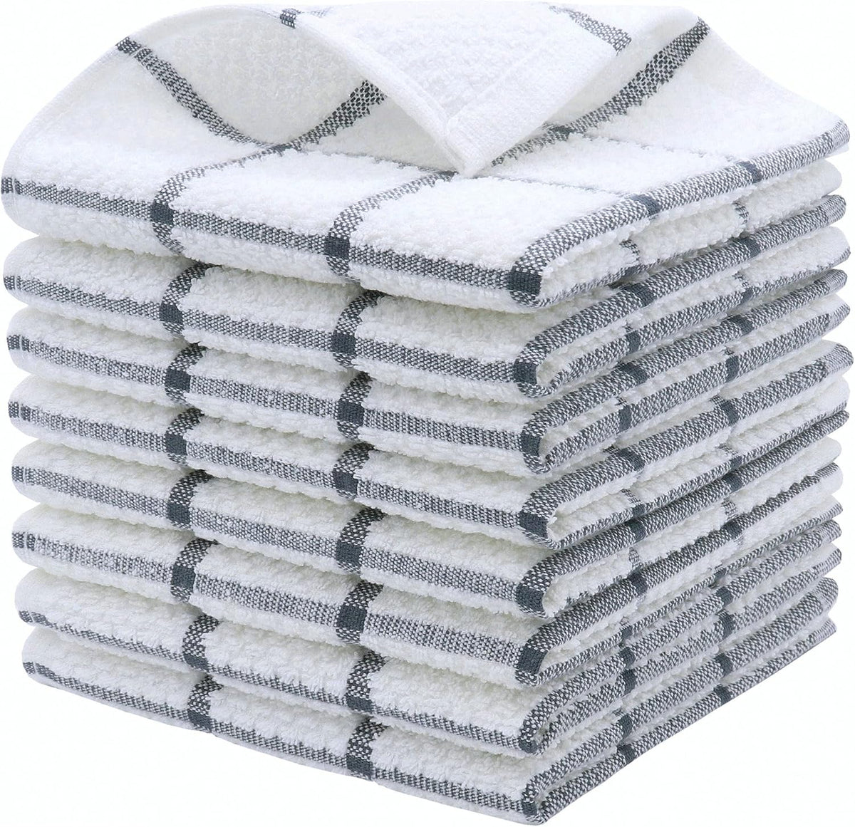 Cotton Dish Towels for Kitchen, Dish Rags, 12 x 12 Inches, 8pc, Grey