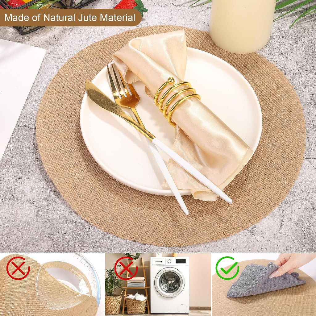 Aneco 50 Pcs Round Burlap Placemats 11.8 Inch Reusable Fall Table Mats