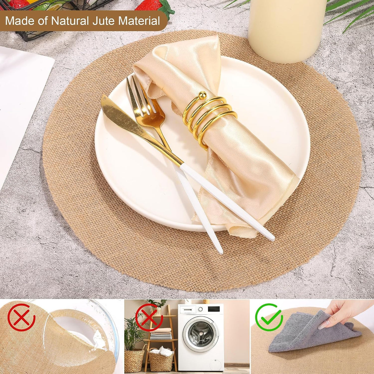 Aneco 50 Pcs Round Burlap Placemats 11.8 Inch Reusable Fall Table Mats