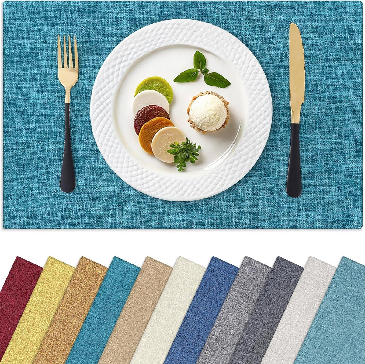 Homaxy Cloths Placemats for Dining Table Set of 6, 13" x 19", Flaxen