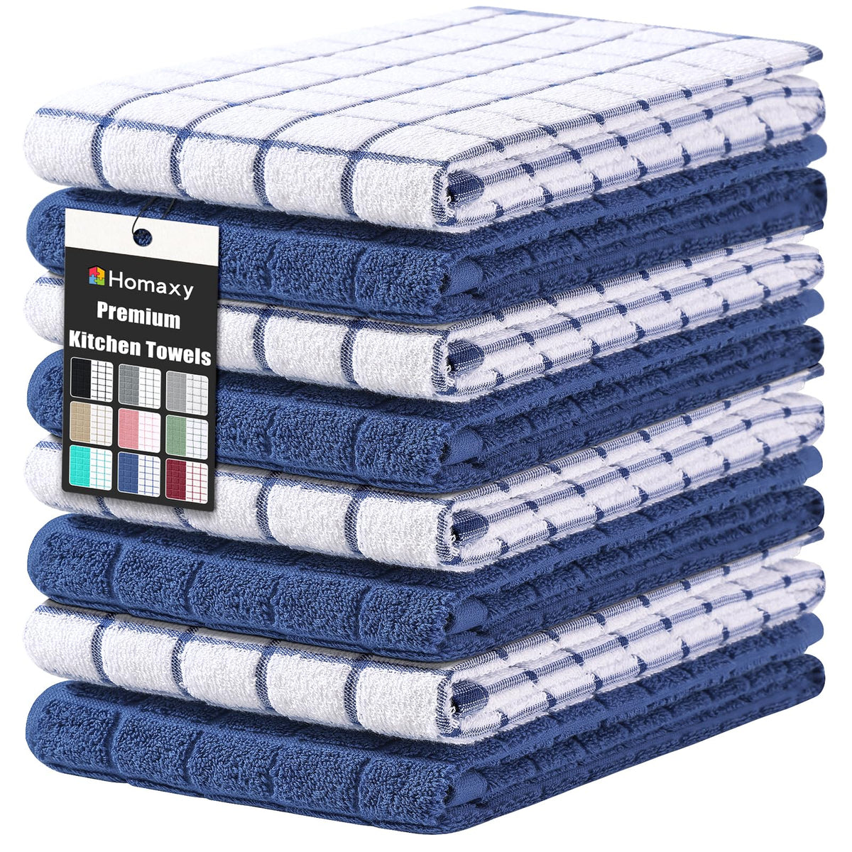 Homaxy Large Premium Cotton Kitchen Towels 16"x 28", 6 Pack, Grey