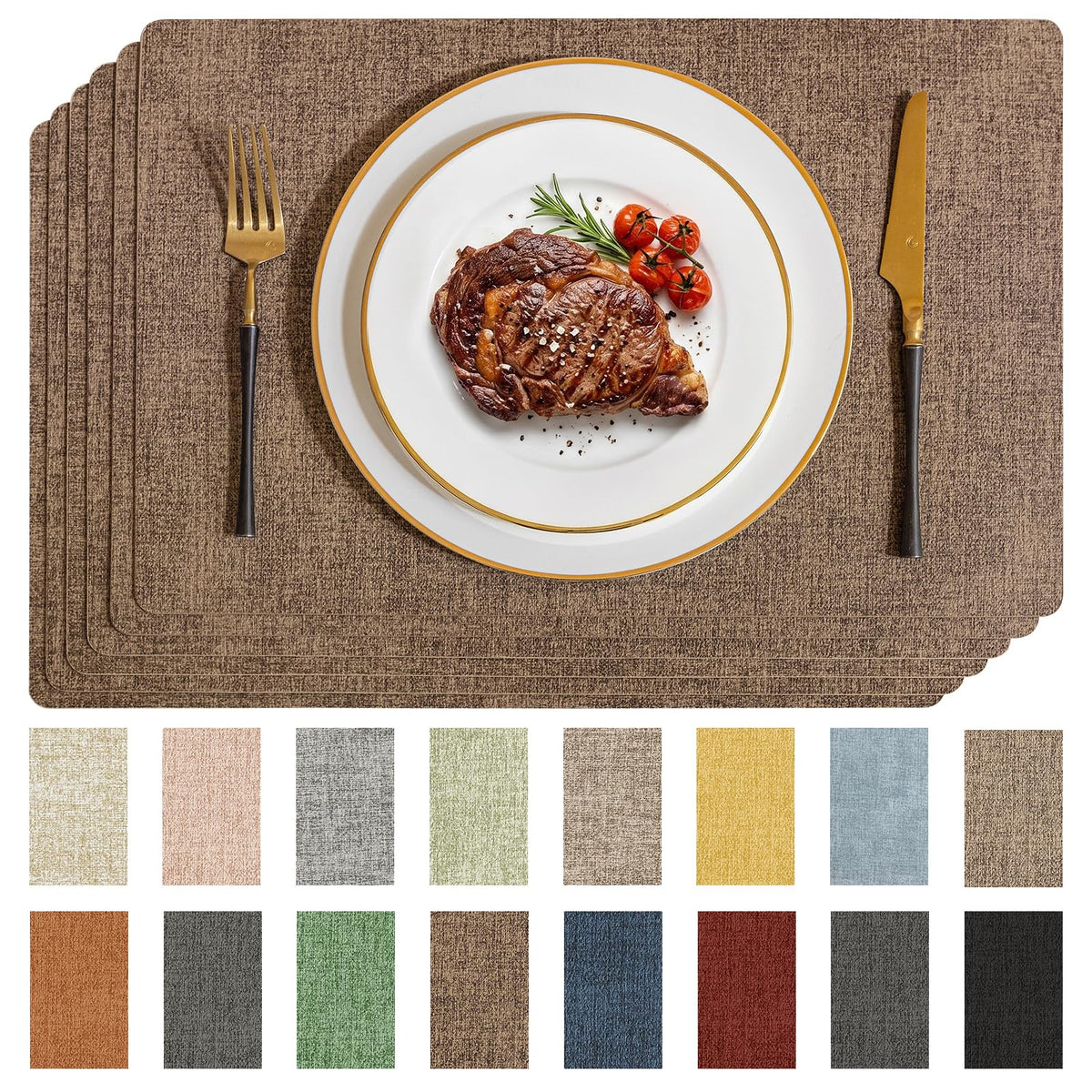 Romanstile Faux Leather Vinyl Placemats Set of 6, Beige