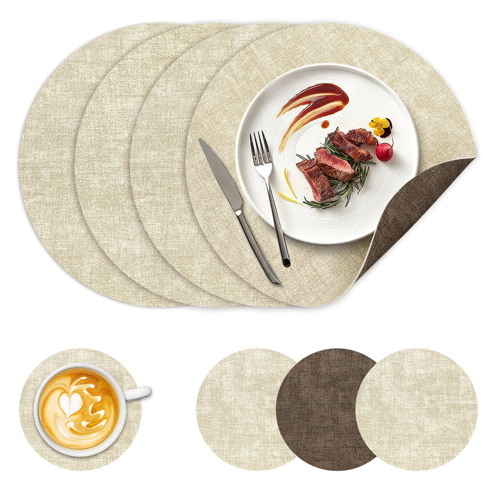 NCUE 13" Faux Leather Round Placemats Set of 6, Reversible Dual-Color