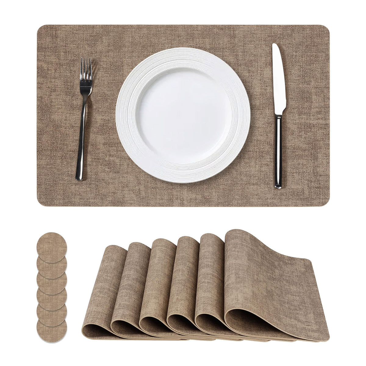 NCUE Vinyl Placemats Set of 6, 17"x12" Wipeable Place Mats with Coasters