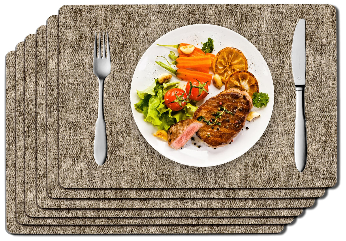 DOLOPL Placemats Set of 6, Reversible Faux Leather Place Mats, Navy Blue