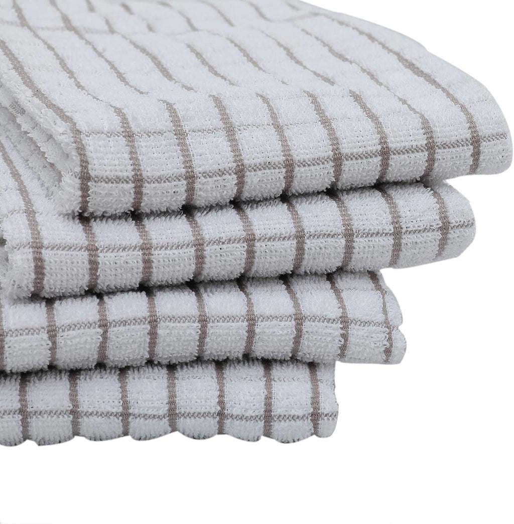 AMOUR INFINI Kitchen Towels Set of 4 - Highly Absorbent, Super Soft Terry Cotton 20x28 Inch Dish Towels with Hanging Loop - Hand & Tea Towels for Cleaning & Drying Dishes (Beige)