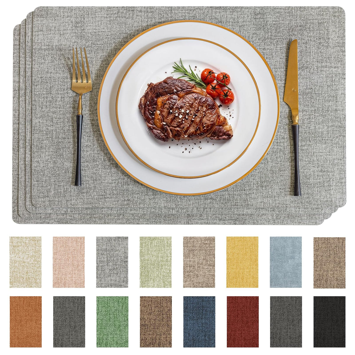 Romanstile Faux Leather Vinyl Placemats Set of 6, Beige