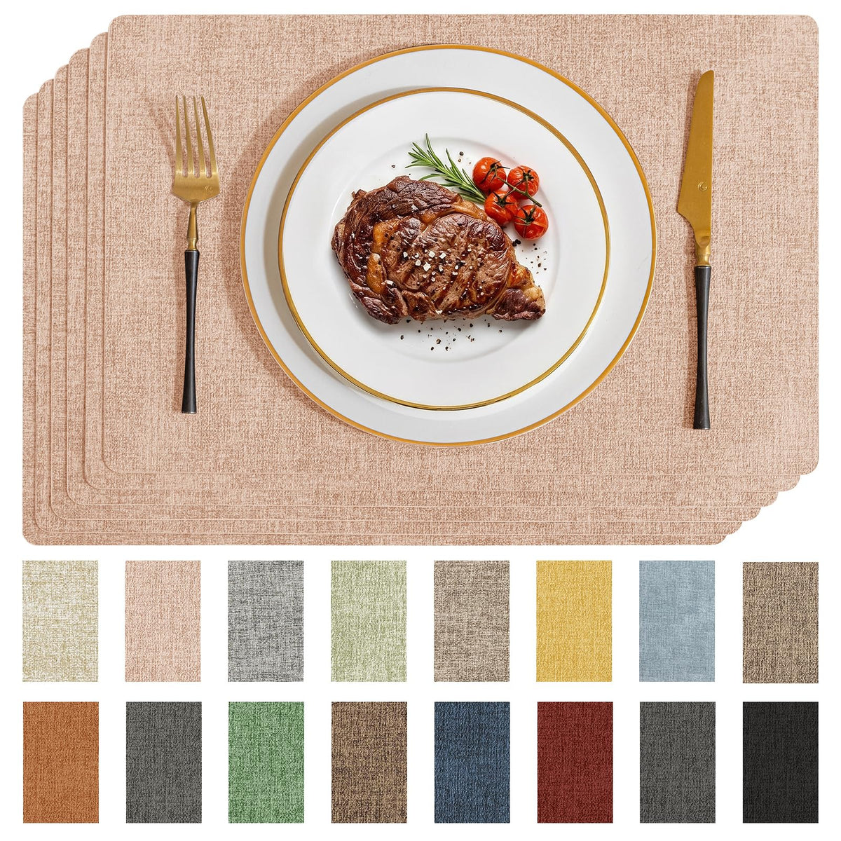 Romanstile Faux Leather Vinyl Placemats Set of 6, Beige