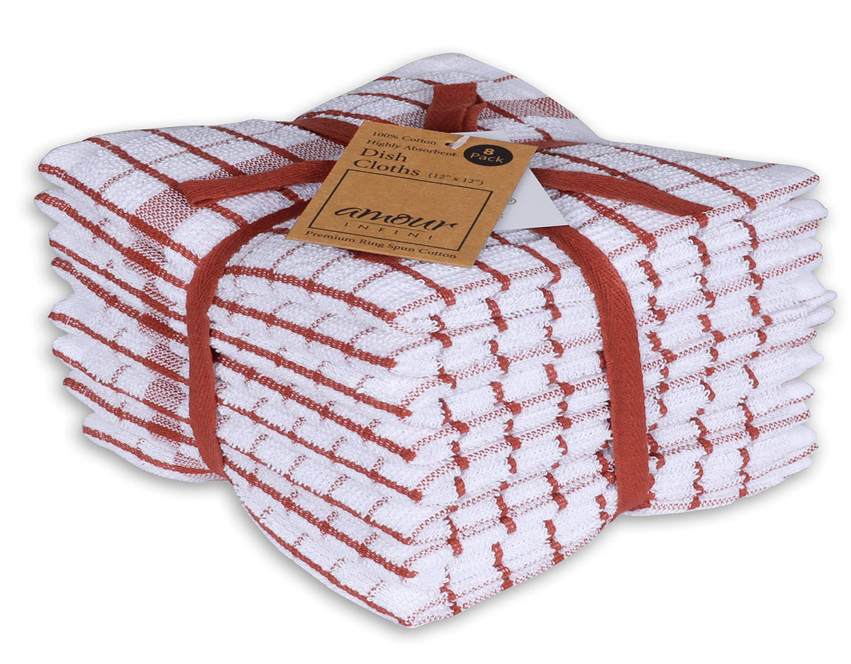 AMOUR INFINI Kitchen Towels Set of 4 - Highly Absorbent, Super Soft Terry Cotton 20x28 Inch Dish Towels with Hanging Loop - Hand & Tea Towels for Cleaning & Drying Dishes (Beige)