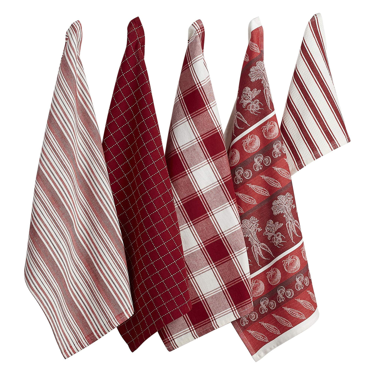 DII Assorted Pattern Kitchen Dishtowels and Dishcloth Set of 5, Parsley Green