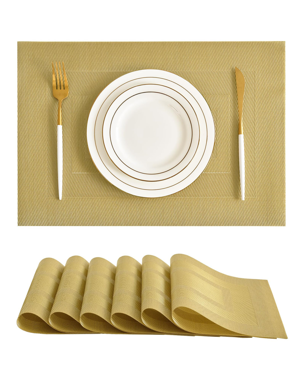 Beige White Placemats Set of 4 - Heat Resistant Non-Slip Place mats for Dining Table, Washable Durable PVC Vinyl Woven Table Mats(Beige White, 4)