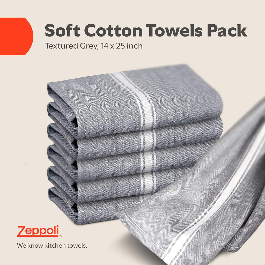 Zeppoli Classic Kitchen Towels - 15 Pack 100% Natural Cotton Towel Set, Reusable Wash Cloths, Absorbent Dish Towels, Machine Washable Hand Towels, Kitchen Essentials - 14” by 25” - Black