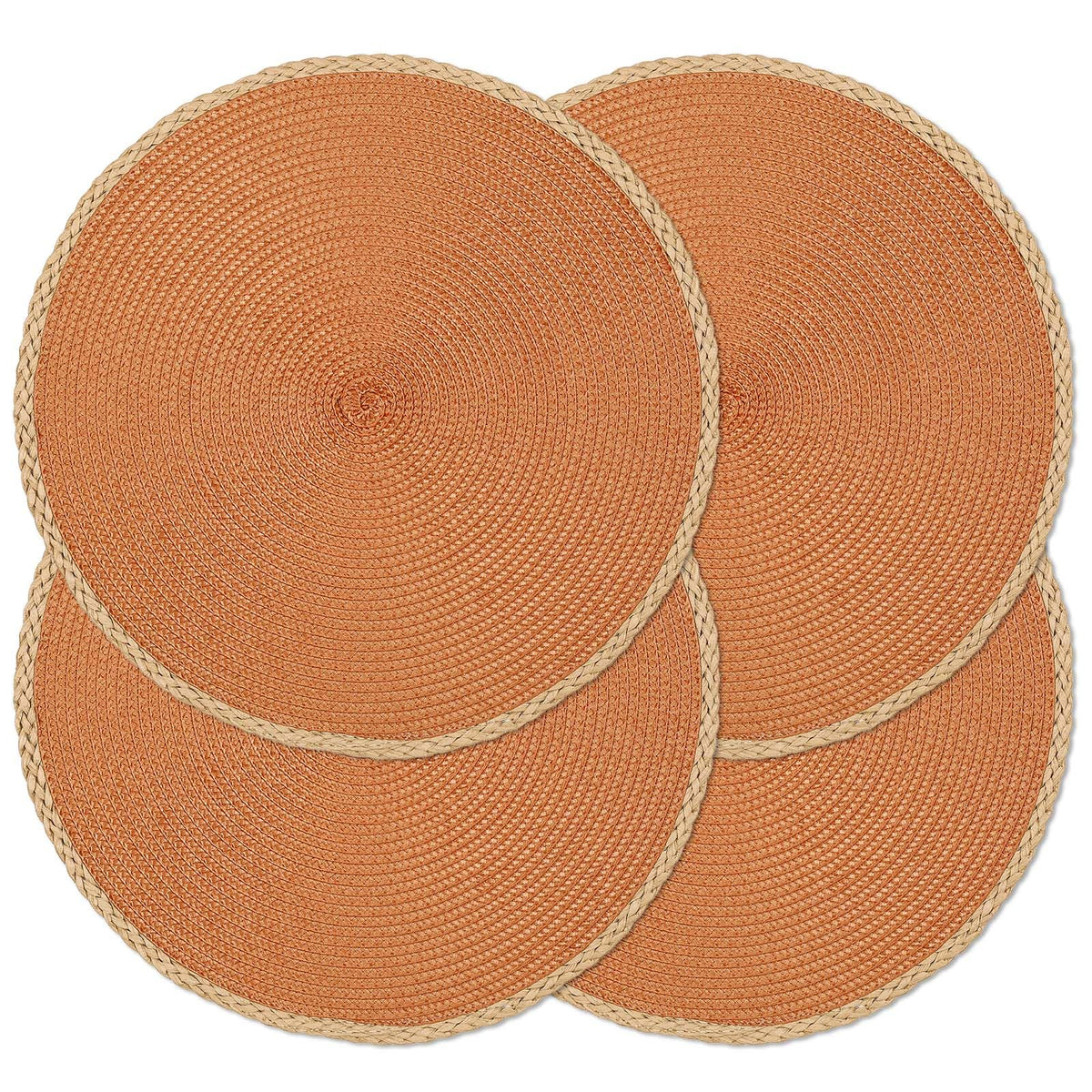 Round Placemats Set of 4, Woven Table Mats, Thin Edge, Black