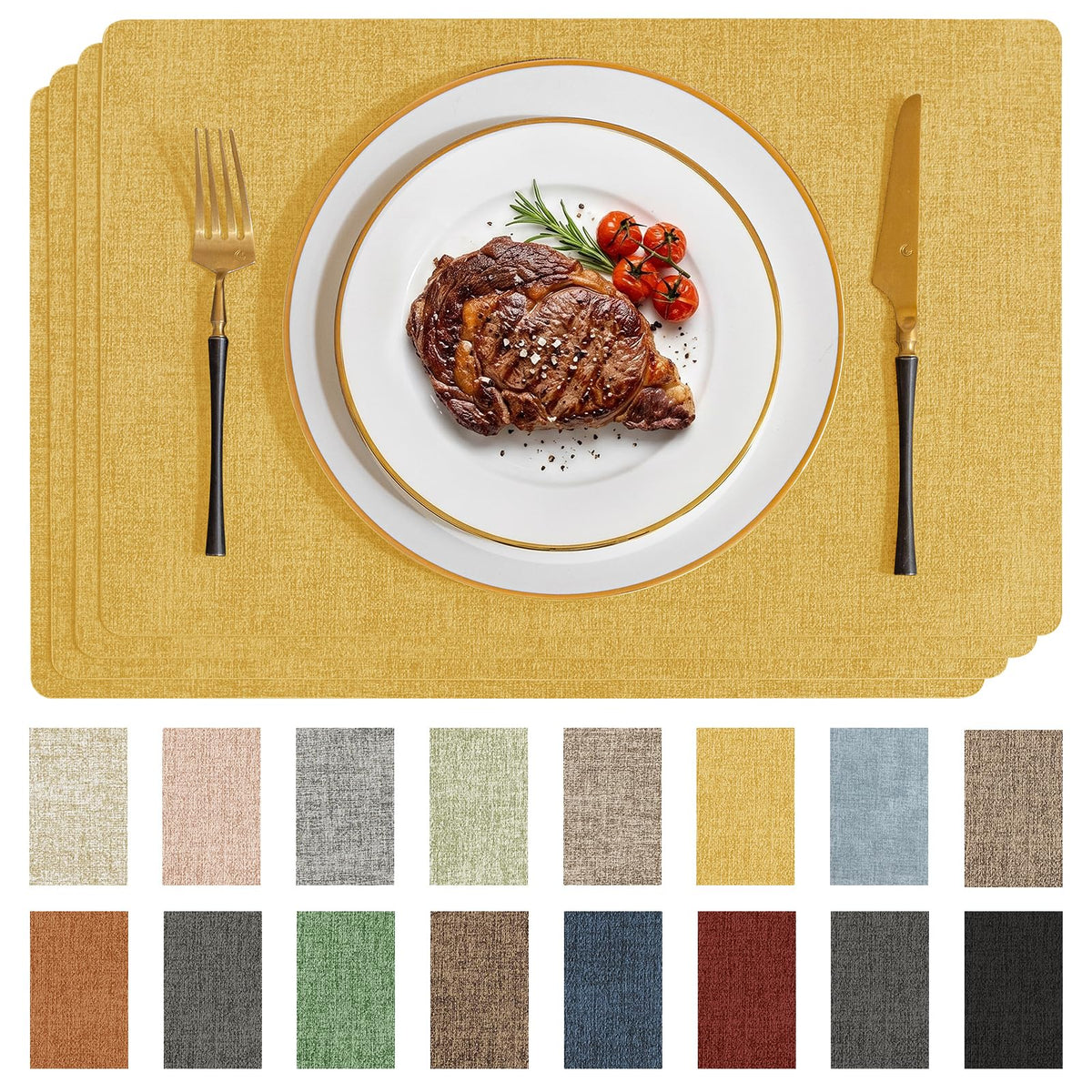 Romanstile Faux Leather Vinyl Placemats Set of 6, Beige