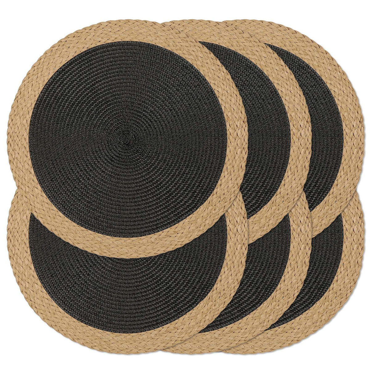Round Placemats Set of 4, Woven Table Mats, Thin Edge, Black