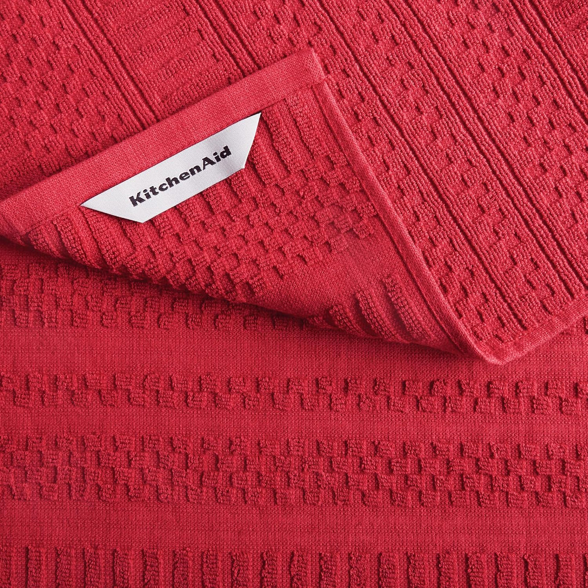 KitchenAid Cotton Classics Textured Solid Kitchen Towels 8-Pack, Absorbent 100% Cotton, Passion Red/White, 17”x28”