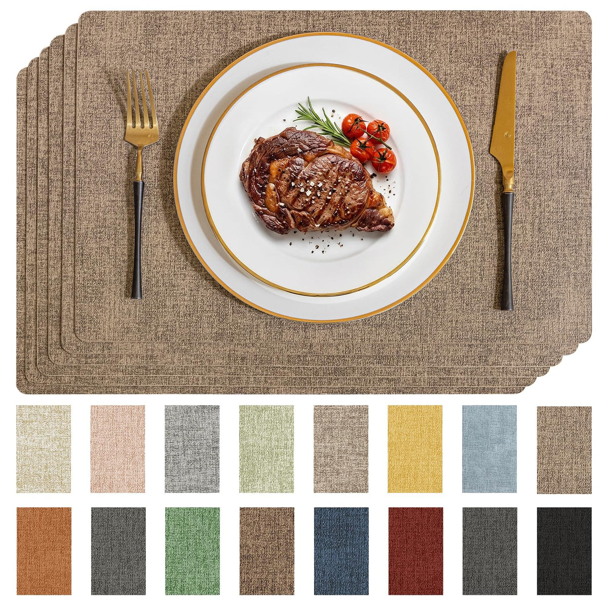 Romanstile Faux Leather Vinyl Placemats Set of 6, Beige