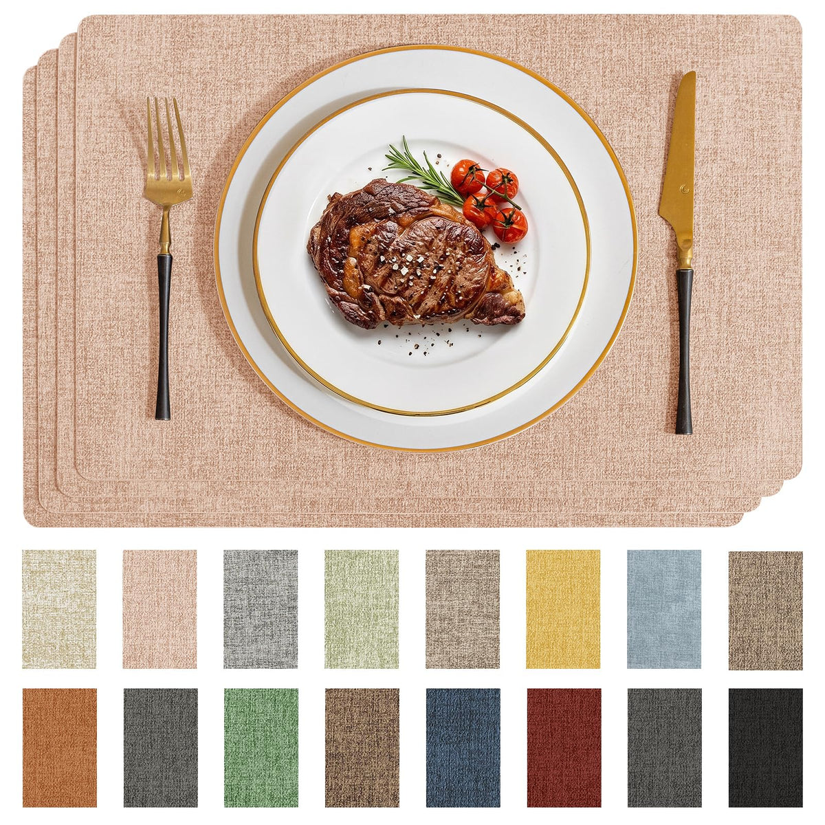 Romanstile Faux Leather Vinyl Placemats Set of 6, Beige