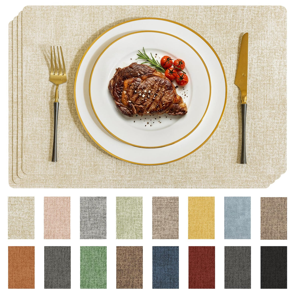 Romanstile Faux Leather Vinyl Placemats Set of 6, Beige