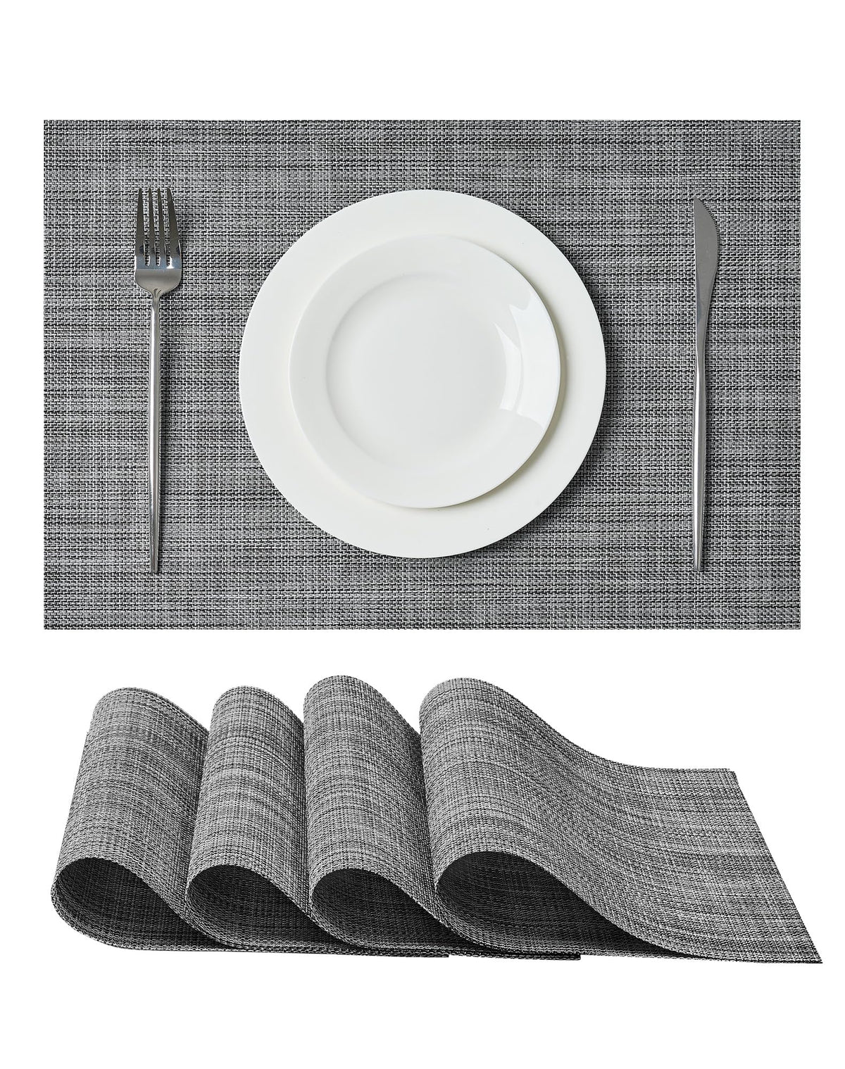 Beige Placemats Set of 6 - Heat-Resistant, Non-Slip Table Mats, Washable Woven Vinyl for Indoor & Outdoor Dining