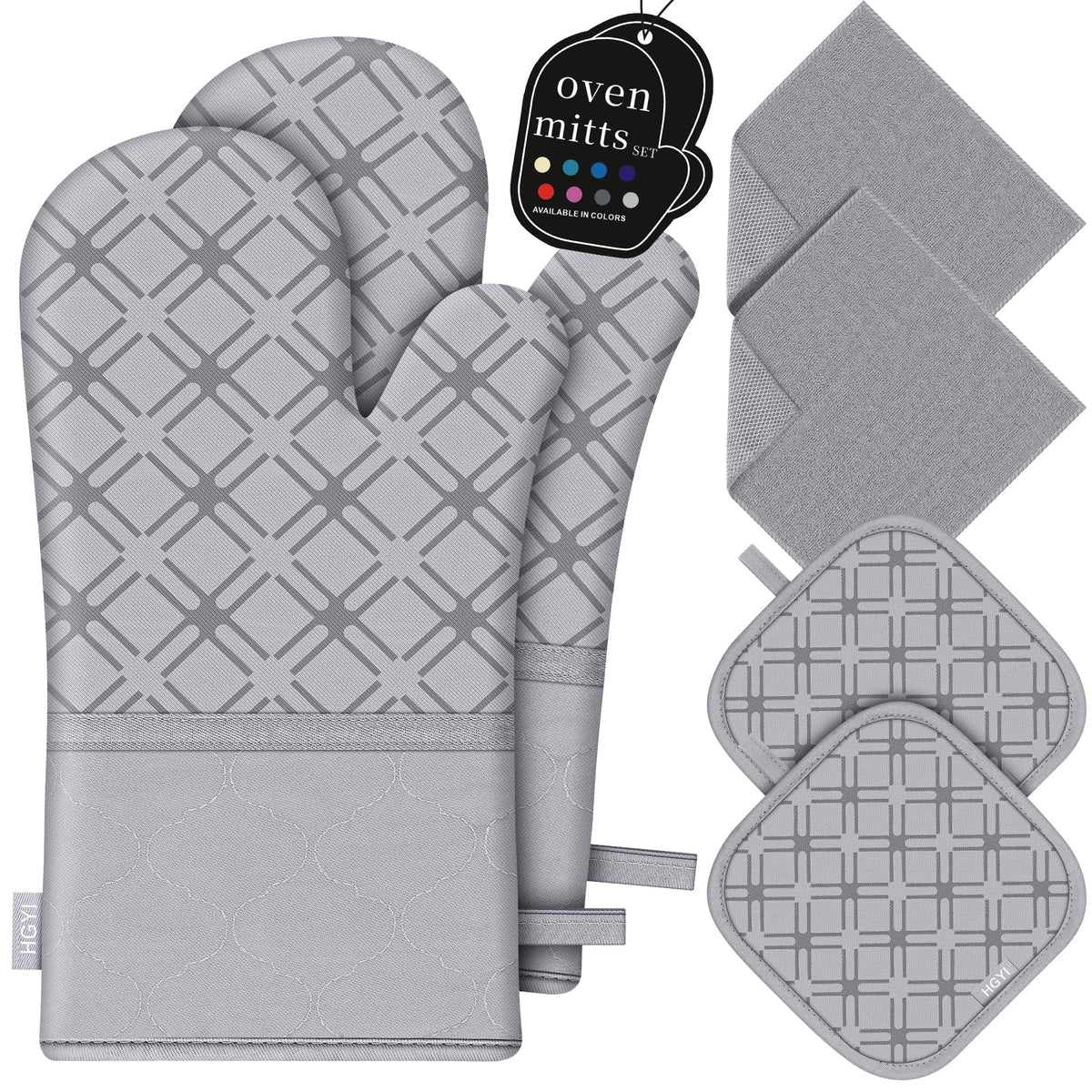 Oven Mitts and Pot Holders Set with Dishcloths, 500 Degree Heat Resistant Oven Gloves and Hot Pads, Premium Soft Cotton Kitchen Mittens and Dish Cloth Sets-Pink