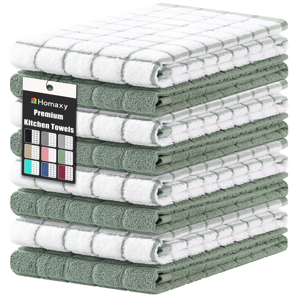 Homaxy Large Premium Cotton Kitchen Towels 16"x 28", 6 Pack, Grey