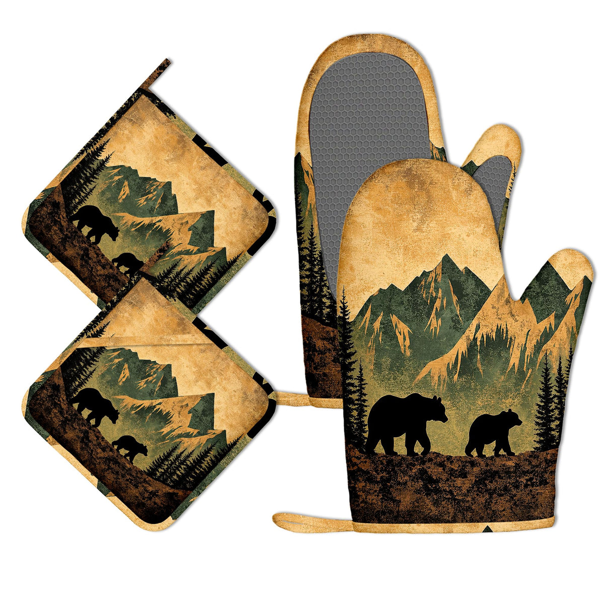 Funny Baker Black Cat Oven Mitts and Pot Holders Sets of 4 PCS, I’M Baked Too Oven Gloves Potholder for Kitchen Cooking Baking BBQ Heat Resistant