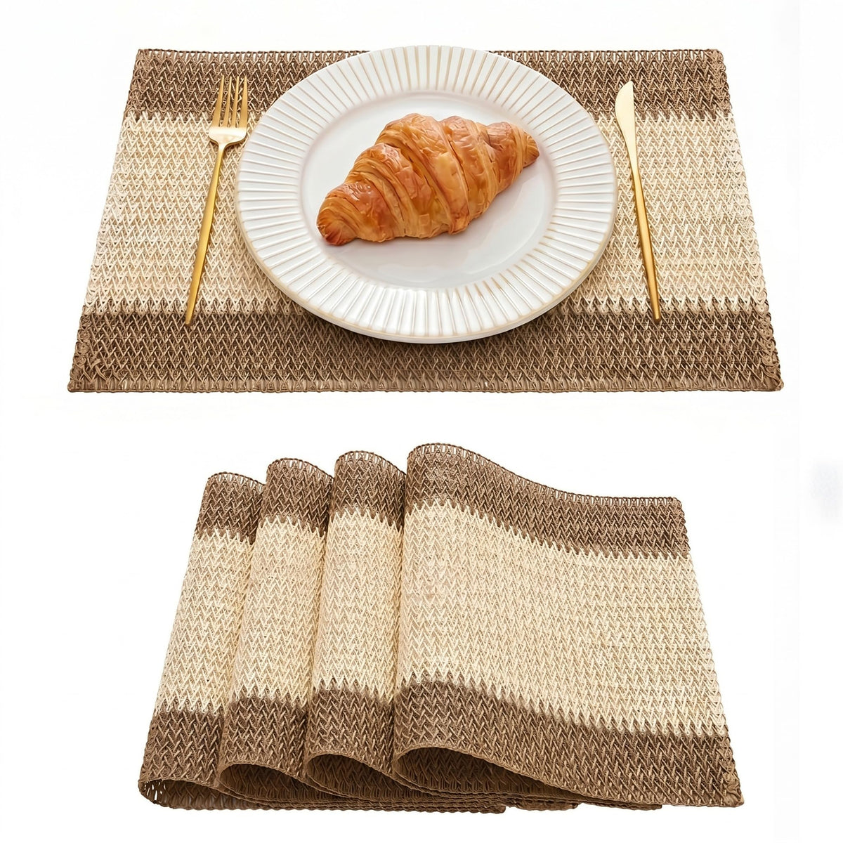 Artoid Mode Light Green Paper Woven Stripe Placemats Set of 4-12x18 Inch