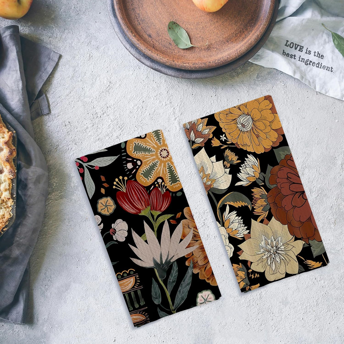 Abstract Floral Kitchen Dish Towels - Vintage Waffle Weave Kitchen Towels, Retro Flower Waffle Weave Decorative Kitchen Towels, Boho Hand Towels for Bathroom (16×24 Inches)