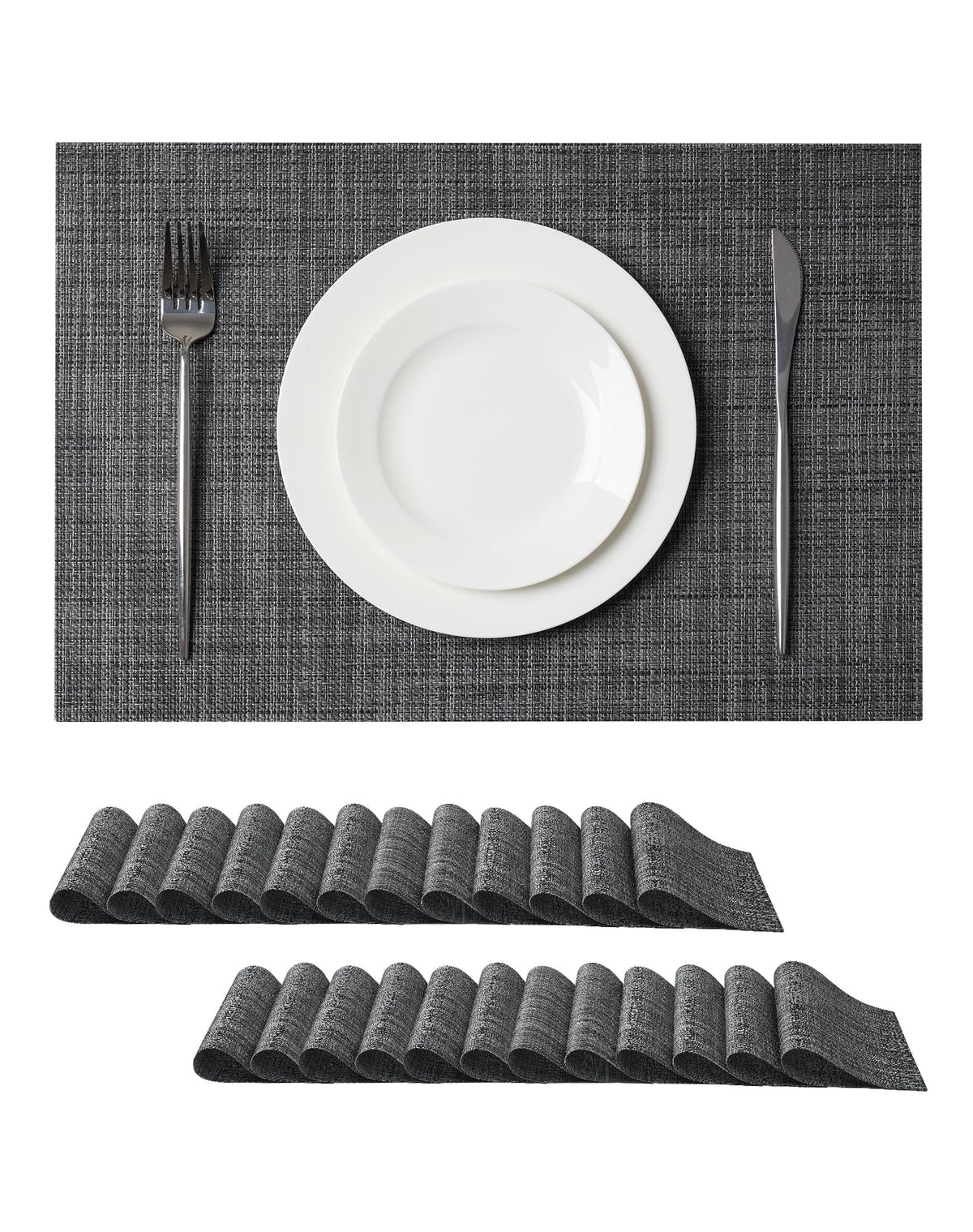Beige White Placemats Set of 4 - Heat Resistant Non-Slip Place mats for Dining Table, Washable Durable PVC Vinyl Woven Table Mats(Beige White, 4)