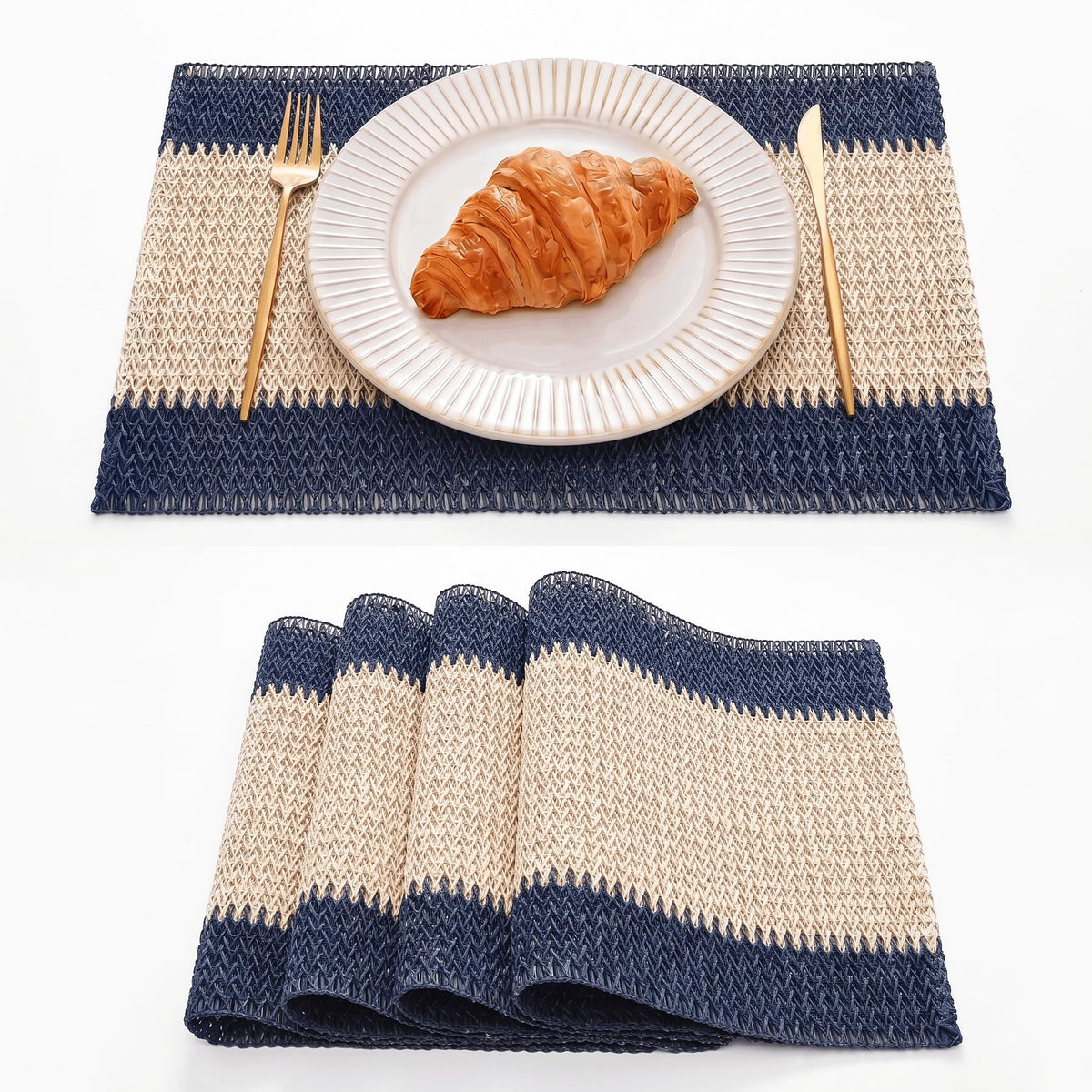 Artoid Mode Light Green Paper Woven Stripe Placemats Set of 4-12x18 Inch