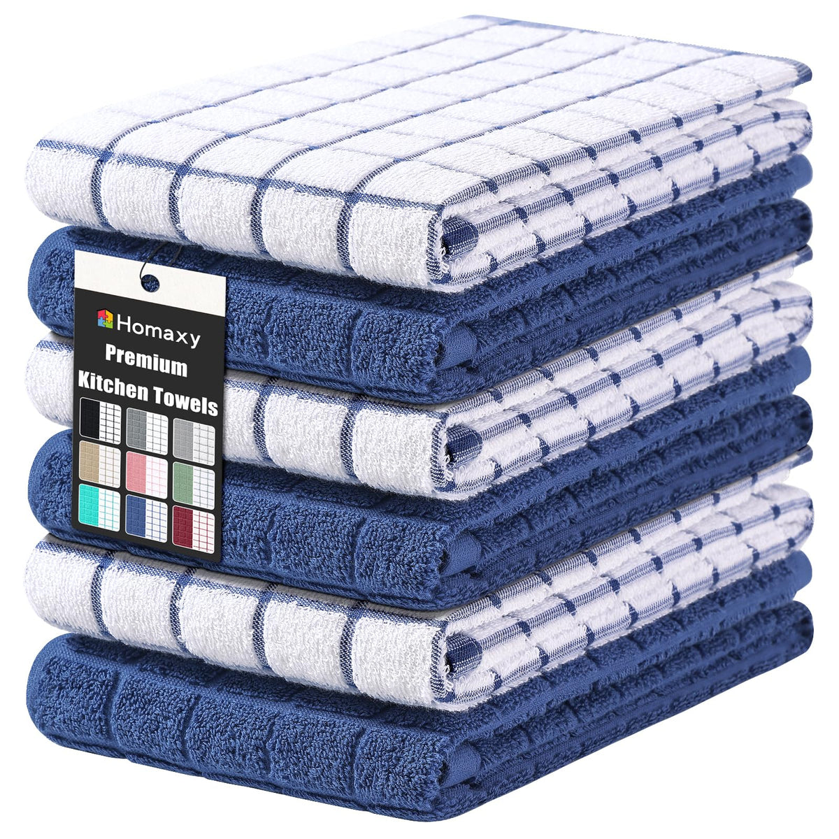 Homaxy Large Premium Cotton Kitchen Towels 16"x 28", 6 Pack, Grey