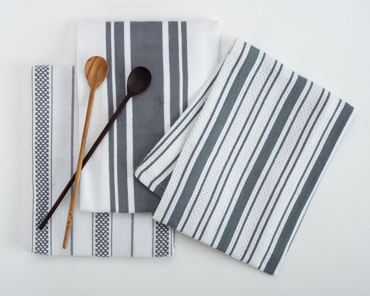 Kitchen Towels Set – Pack of 6 (20’’ x 30’’) Extra Large Premium Cotton Dish Towels for Kitchen – Chain Stripe Towels – Absorbent – 100% Cotton – with Hanging Loop – Beige