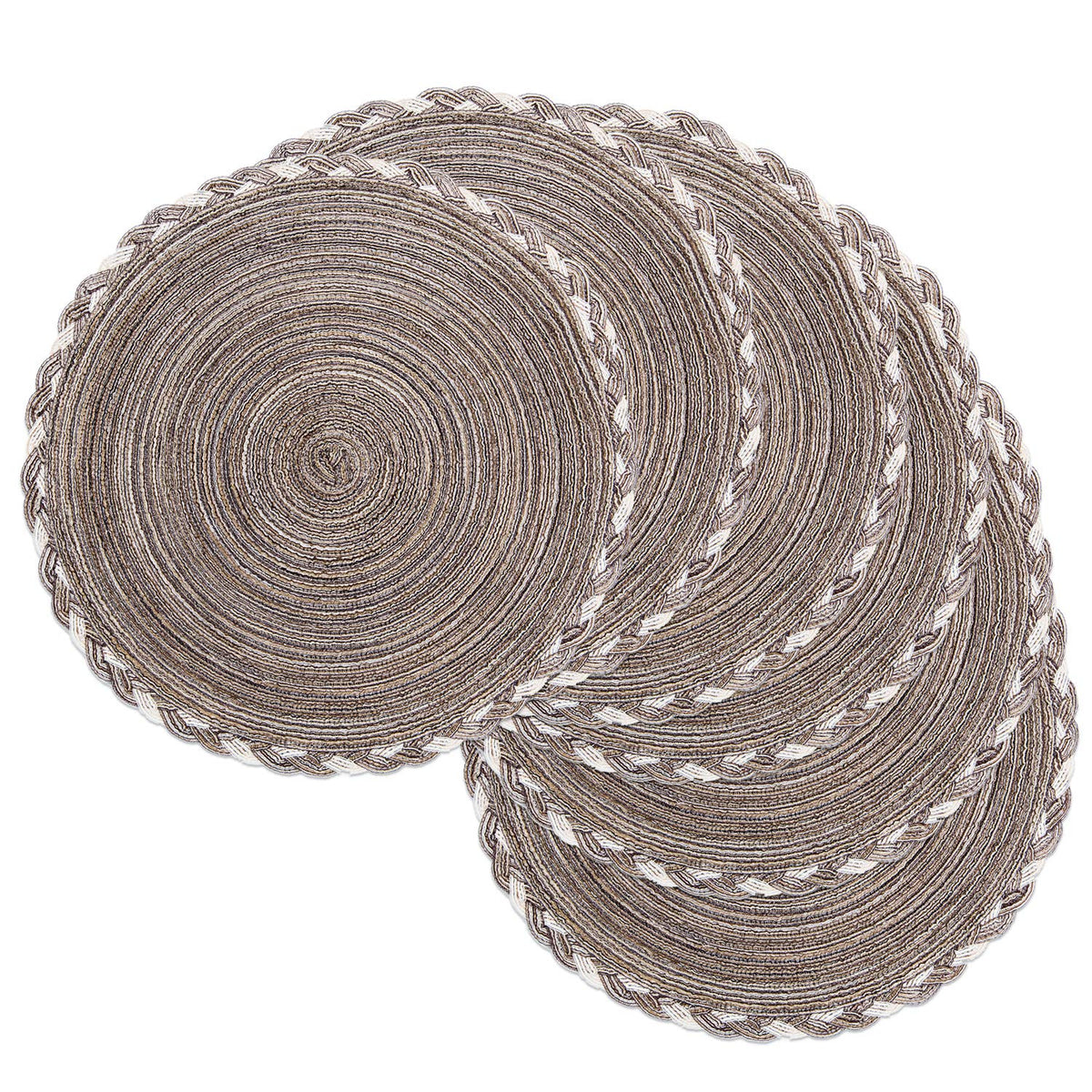 SHACOS Round Braided Placemats Set of 4 Washable Place Mats for Dining Tables 15 inch Non Slip Kitchen Table Mats (Beige, 4)