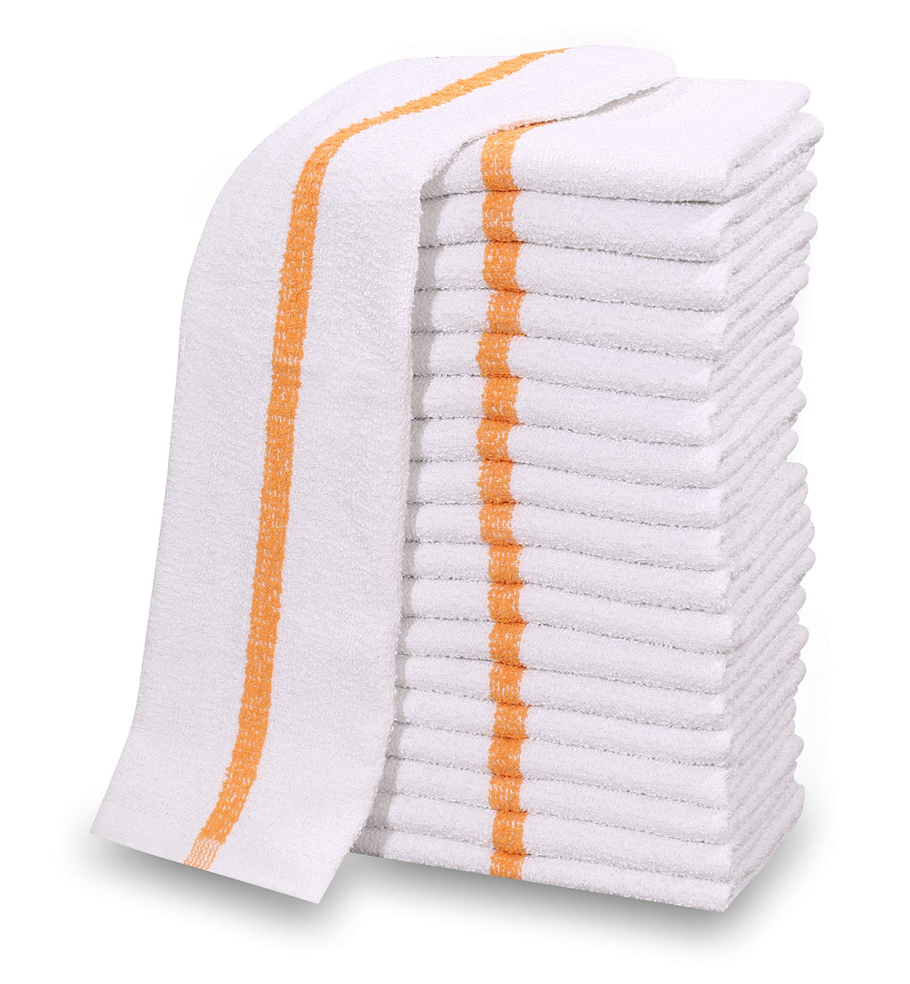 12 PC New Cotton Blend White Restaurant Bar Mops Kitchen Towels (1 Dozen) (12, Gold Stripe)